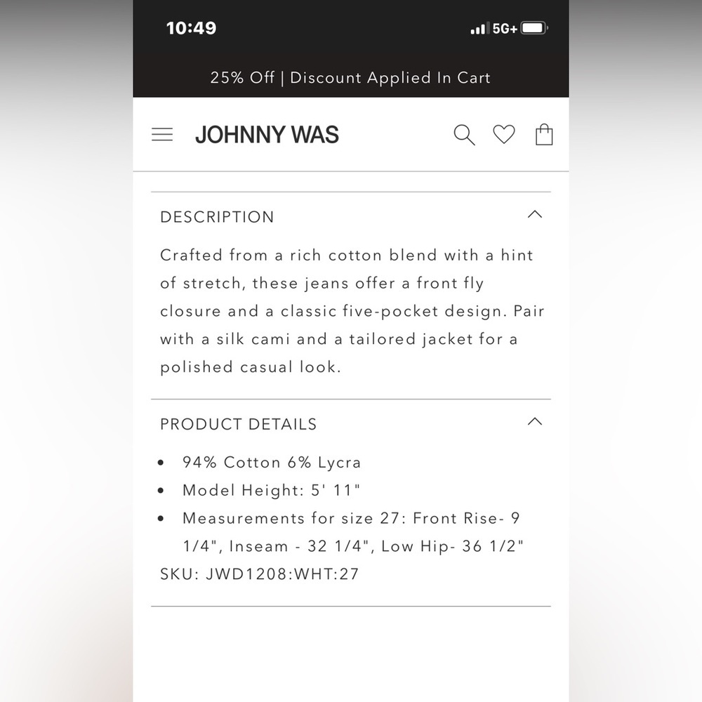 Johnny Was THE BOYFRIEND JEAN Size 29 - Picture 14 of 14